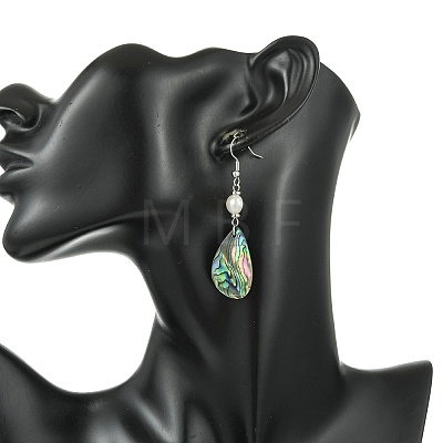 Natural Abalone Shell/Paua Shell Dangle Earrings EJEW-JE07434-02-1