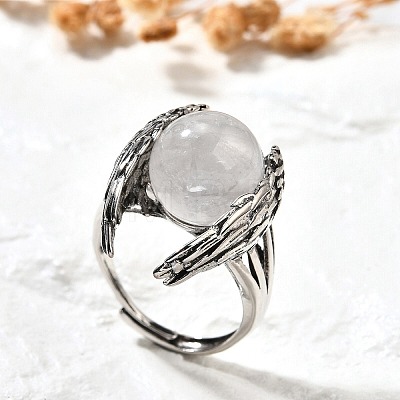 Natural Quartz Crystal Wings Adjustable Rings RJEW-K241-04AS-07-1