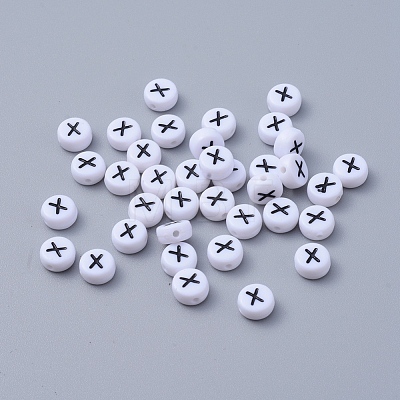 Flat Round with Letter X Acrylic Beads X-PL37C9070-X-1