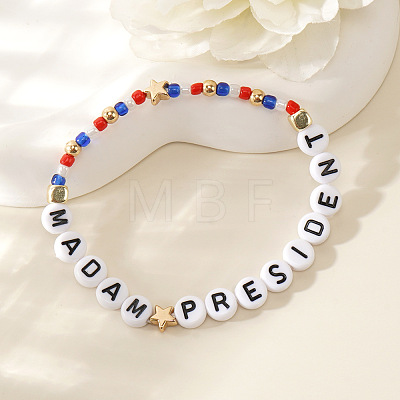 Plastic Madam President Letter Beaded Stretch Bracelets GS9049-1
