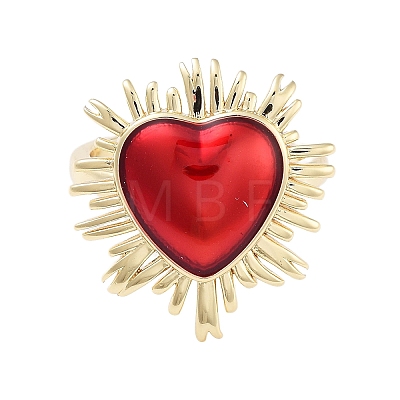 Rack Plating Heart Brass Enamel Open Cuff Rings for Women RJEW-B064-19G-01-1