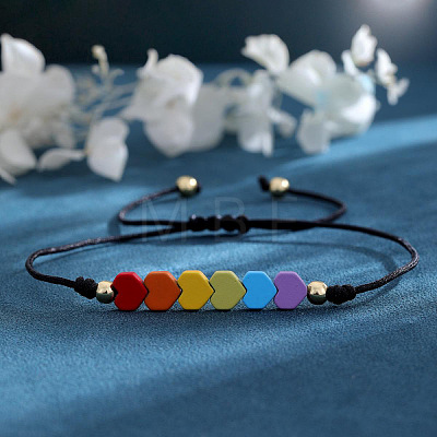 Friendship Rainbow Heart & Brass Bead Adjustable Braided Bracelets VD3512-1-1