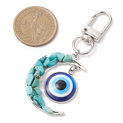 Alloy Moon & Synthetic Turquoise Chip Beads & Resin Evil Eye Pendant Decorations HJEW-JM02342-02-1