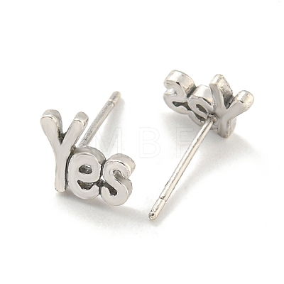 Rack Plated Word Yes Brass Stud Earrings for Women EJEW-Z048-10A-P-1