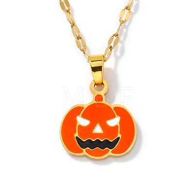 Stainless Steel Enamel Halloween Pumpkin Pendant Dapped Chain Necklaces BZ8585-1