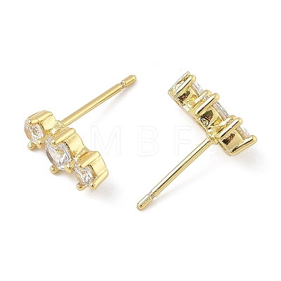 Brass Micro Pave Clear Cubic Zirconia Stud Earrings EJEW-R016-26G-15-1