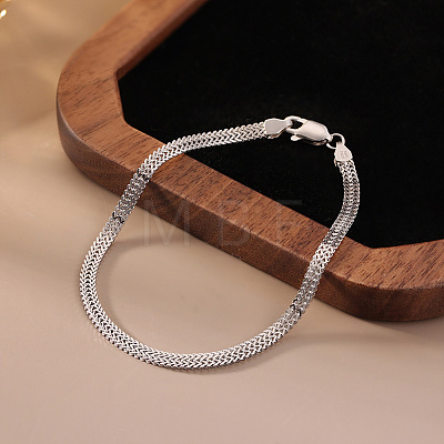925 Sterling Silver Wheat Chain Bracelets for Women BJEW-A037-09P-1