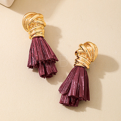 Alloy & Raffia Tassel Stud Earrings FS-WG3975A-01-1