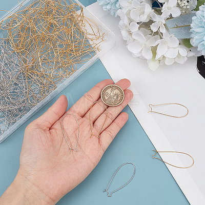200Pcs 2 Colors Brass Hoop Earrings Findings Kidney Ear Wires KK-SP0001-30-1