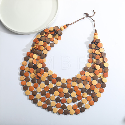 Bohemian Wood Disc Beaded Multilayer Bib Necklaces for Women FS-WG91E46-06-1