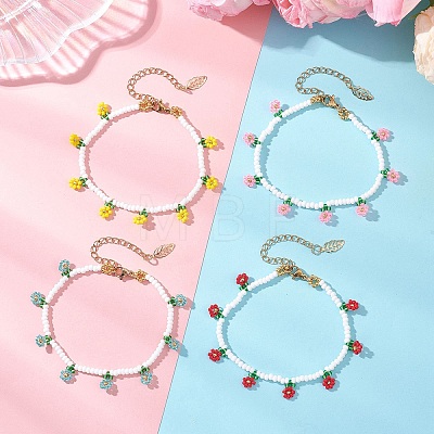 Floral Glass Seed Bead Charm Bracelets for Women BJEW-MZ00306-1