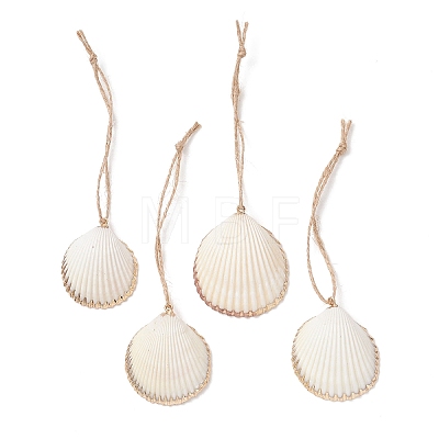 Electroplate Sea Shell Pendant Decorations HJEW-JM04621-1