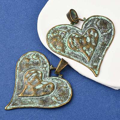 Heart Tibetan Style Alloy Big Pendants X-TIBEP-R342-10-RS-1