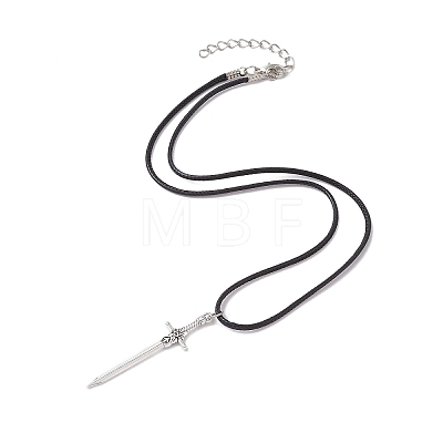 Alloy Sword Pendant Necklace with Waxed Cords X-NJEW-JN04473-1