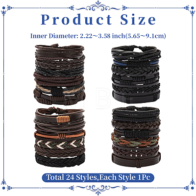 24Pcs 24 Style Adjustable Braided Imitation Leather Cord Bracelets Set for Men BJEW-WH20009-25-1
