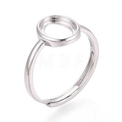 Adjustable 925 Sterling Silver Blank Oval Bezel Ring Settings STER-T008-93P-1