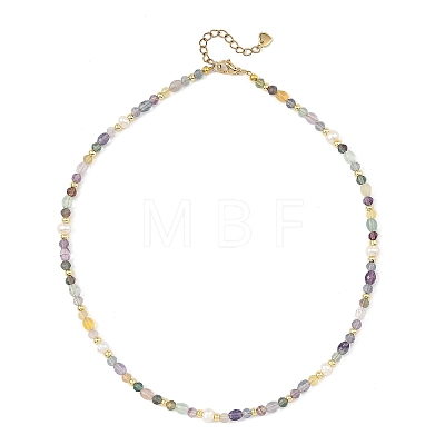 Faceted Natural Fluorite and Pearl Beaded Necklaces NJEW-JN06644-1