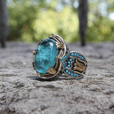 Oval Alloy with Glass Finger Rings FS-WG0E890-05-1