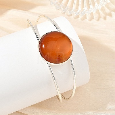 Natural Mixed Gemstone Flat Round Brass Hollow Cuff Bangles for Women BJEW-JB14330-01-1