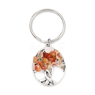 Natural Carnelian Chip & Alloy Tree of Life Pendant Keychain KEYC-JKC00648-04-1