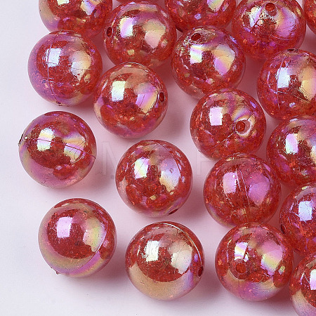AB Color Transparent Crackle Round Acrylic Beads CACR-S006-09-1