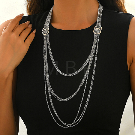 Iron Metallic layered Chain Tassel Long Necklaces with Double Clasp Decor IV6162-2-1
