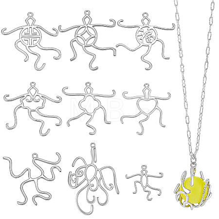 9Pcs 9 Styles Brass 5 Claw Blank Pendant Cabochon Settings KK-PH0015-62P-1