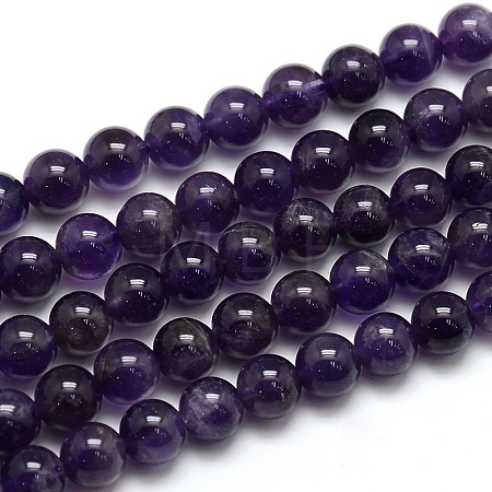 Natural Amethyst Round Bead Strands G-L170-8mm-02-1