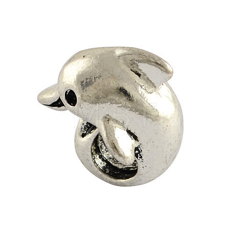 Tibetan Style Alloy Dolphin European Beads TIBEB-7982-AS-RS-1