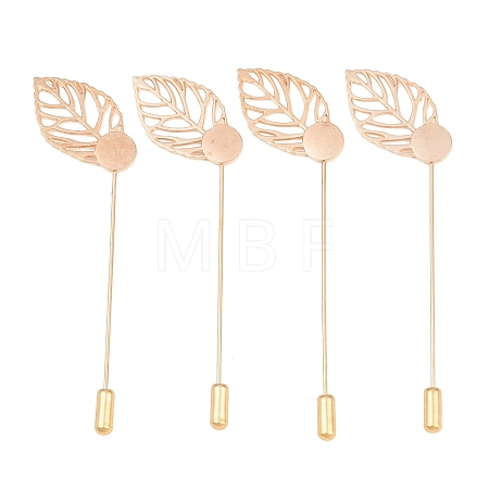 Brass Stick Lapel Pins Flat Round Settings with Iron Leaf KK-A301-03KCG-1