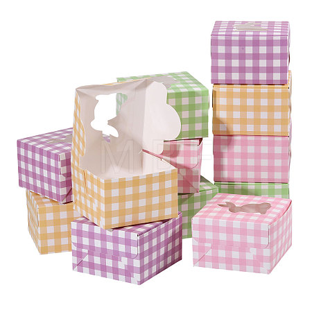 24Pcs 6 Colors Tartan Folding Paper Candy Packing Boxes with Rabbit Window CON-WH0085-193-1