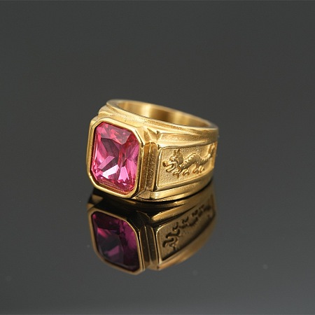 304 Stainless Steel with Cubic Zirconia Dragon Pattern Finger Rings for Men FS-WGD623F-32-1