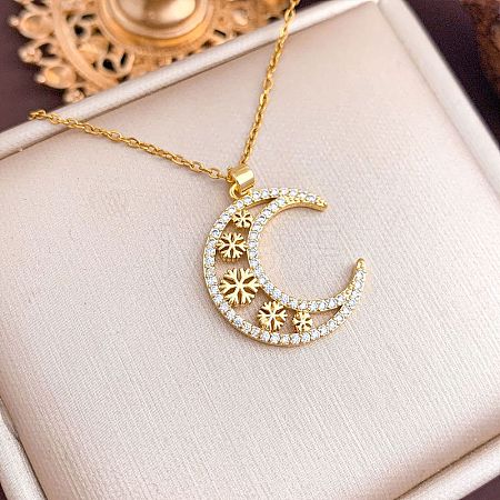 Brass Micro Pave Clear Cubic Zirconia Pendant 304 Stainless Steel Cable Chain Necklaces for Women WG79B21-01-1