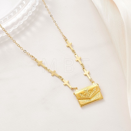 Brass Bag Locket Pendant Cross Link Chain Necklaces for Women NJEW-JN05838-1