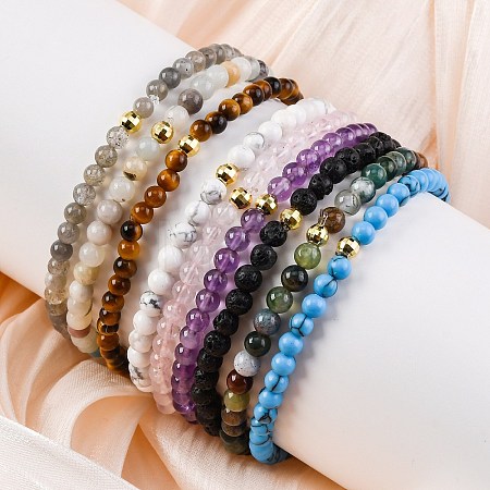 Natural/Synthetic Gemstone Stretch Bracelets Sets BJEW-JB03797-1