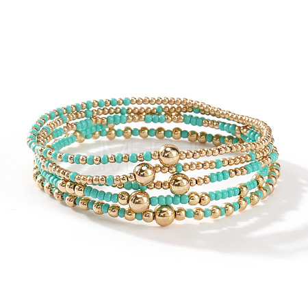 Gold Beaded Bracelet Set Summer 2025 Stylish and Versatile Five-Piece Jewelry Collection AJ2042-8-1