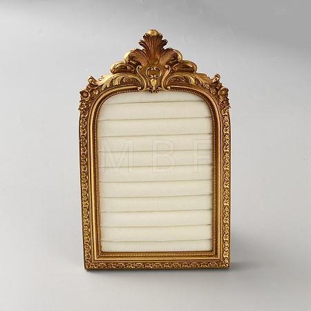 Gold Resin Photo Frame Ring Organizer Display Stands with Velvet Mat ODIS-WH0038-272-1-1