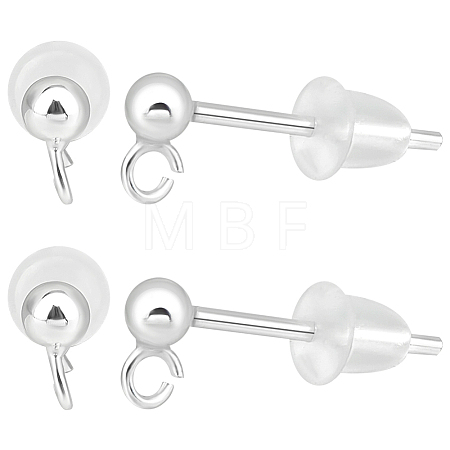 5 Pairs 925 Sterling Silver Round Ball Stud Earring Findings STER-BBC0006-26B-1