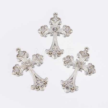 Alloy Rhinestone Cross Big Pendants ALRI-1475-S-NR-1