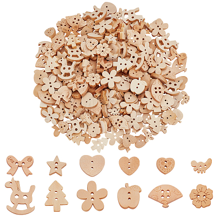 240Pcs 12 Styles 2-Hole Wood Buttons BUTT-WR0001-27-1