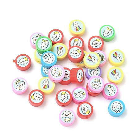 Printed Handmade Polymer Clay Beads CLAY-I016-08B-1