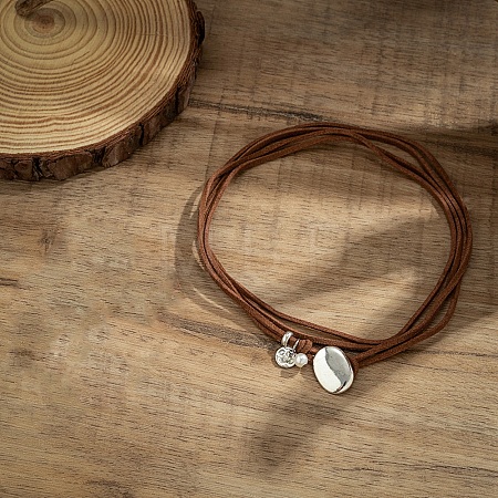 Flat Round & Oval Alloy Pendant Suede Cord Multi-Layer Choker Necklaces for Women FS-WG2F217-02-1