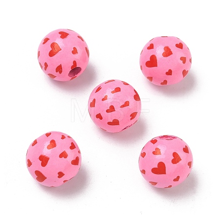 Valentine's Day Spray Painted & Printed Wood European Beads WOOD-L023-03L-1