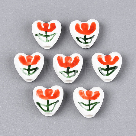 Hand Painted Tulip Flower Porcelain Ceramic Beads PORC-T134-28E-1