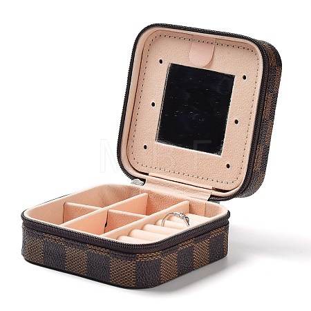 Tartan Square PU Leather Jewelry Storage Zipper Boxes PAAG-PW0007-01A-1