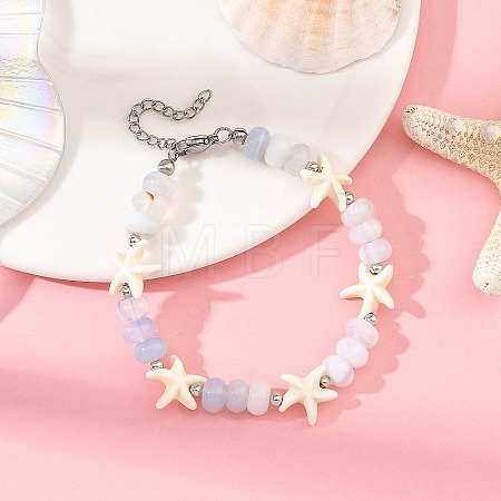 Natural Banded Agate & Gemstone Starfish Shape  Beaded Bracelets BJEW-JB14419-1