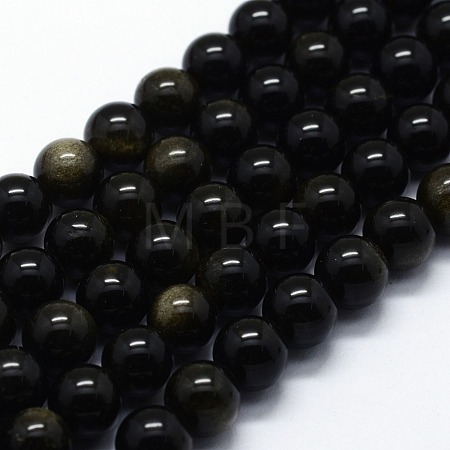 Natural Golden Sheen Obsidian Beads Strands G-I199-14-4mm-1