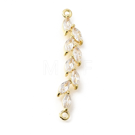 Brass Pave Clear Cubic Zirconia Leaf Links Connector Charms KK-Z156-15G-1