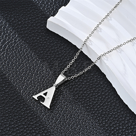 201 Stainless Steel Crystal Rhinestone Initial Pendant Necklaces FS-WG28760-01-1
