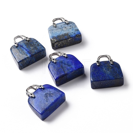 Natural Lapis Lazuli Brass Pendants KK-E274-01P-020-1